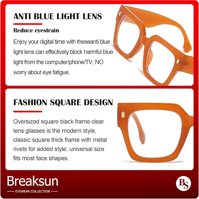 Fashion Oversized Blue Light Blocking Glasses for Women Men Trendy Big Square Frame Computer Eyeglasses