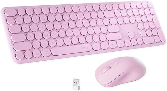 x UBOTIE Wireless Keyboard and Mouse Combo with 110 Round Keycaps, Power Switch, and Scissor-Switch Typing Feel – Ideal for Office Use(Pink)