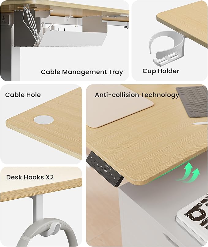 75X61 Inches Reversible L Shaped Standing Desk Height Adjustable, Electric Corner Computer Desk with Cup Holder, Sit Stand up Home Office Desk, Ergonomic Gaming Desk, Oak