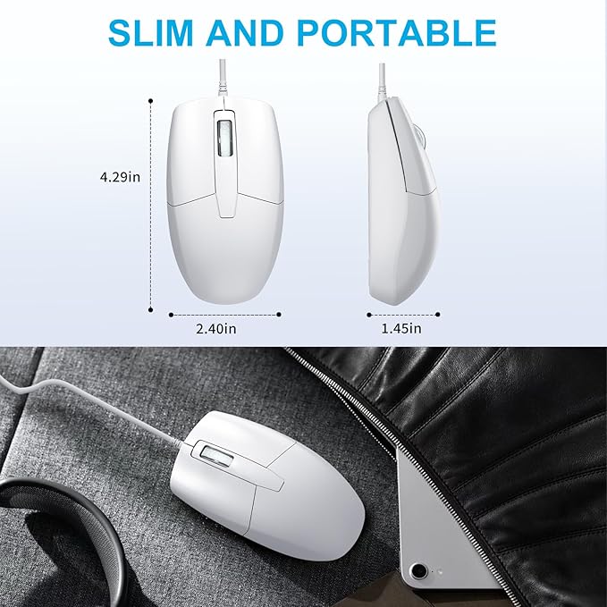 USB C Wired Mouse, Type C Optical Mouse, Portable Silent Comfortable, for Laptop, Mac, MacBook, Android, PC, White