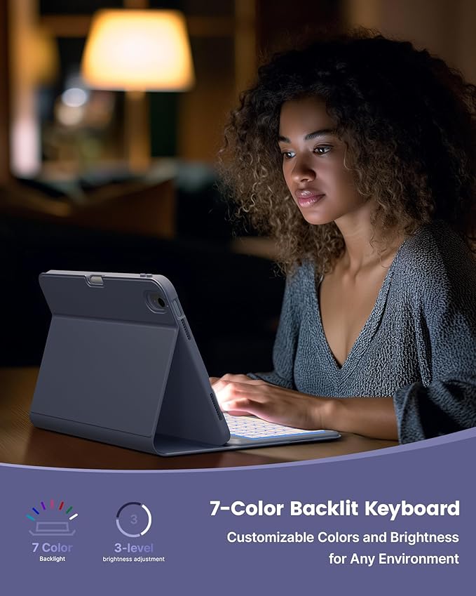 typecase Folio Keyboard Case for iPad 10th Gen 10.9 inch (2022) and iPad 11th (A16, 2025), Magnetic Wireless Detachable Keyboard, 7-Color Backlight, Thin & Light, Pencil Holder – Lavender