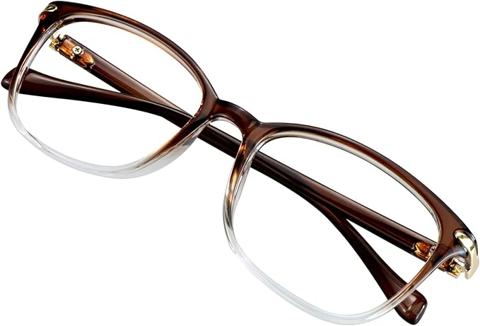 VisionGlobal Blue Light Blocking Glasses for Women Men, Stylish Square Frame(Clear Brown,No Magnification)