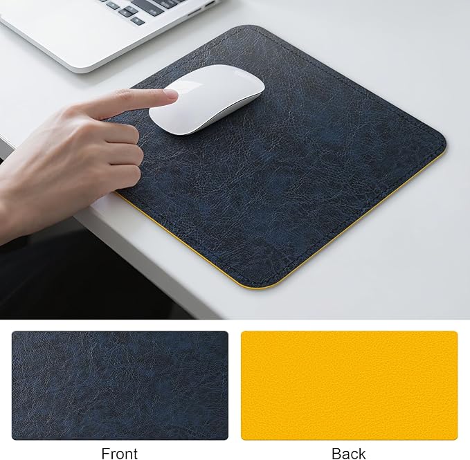 Imitation Crazy Horse Leather Desk Mat - Waterproof Desk Pad - Ideal for Large Mouse Pad and Desk Mats on Top of Desks (Dark Blue+Yellow, 11"*8")