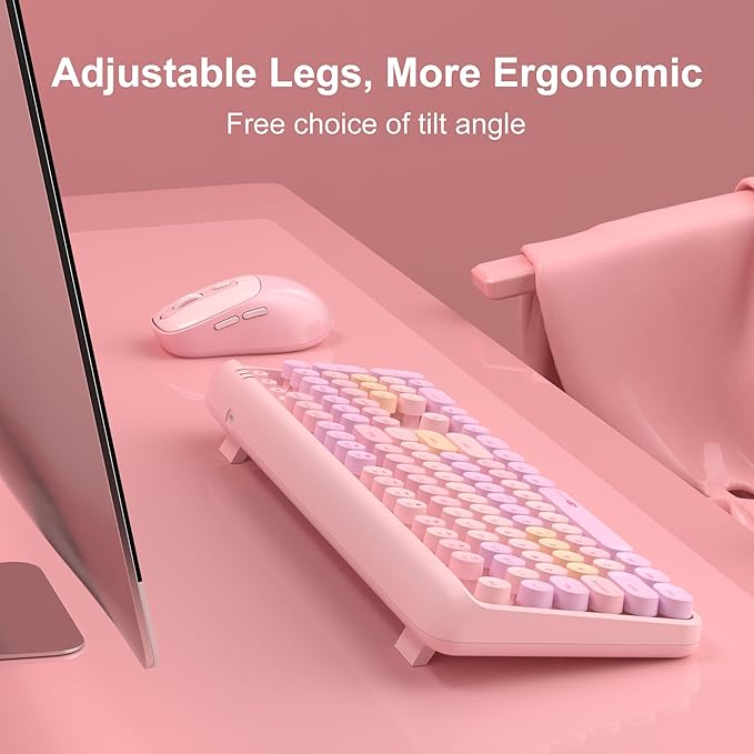 MageGee Wireless Keyboard and Mouse Combo Round keycaps Retro Typewriter Keyboard 104 Key Full-Sized Keyboard Automatic Power Saving 2.4GHz Wireless Connection for Mac/Windows/PC