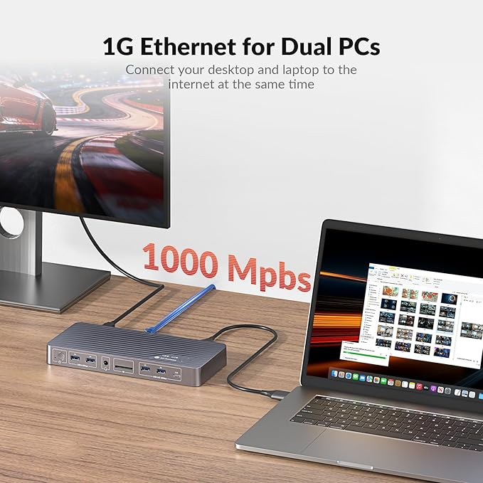 AV Access KVM Switch Docking Station for MacBook, USB-C KVM Switch 2 Monitors 2 Computers, 4K Dual HDMI Displays, 1 Laptop&1 Desktop Switching, Plug&Play, Ethernet, 100W Power Delivery, EDID Emulation