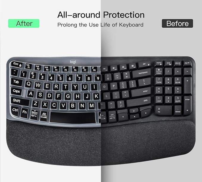 Keyboard Cover for Logitech Wave Keys MK670 Combo Keyboard Skin, Logitech Wave Keys Wireless Ergonomic Keyboard Cover Protector Skin Accessories, Black