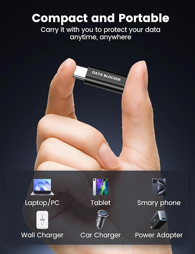 5 Pack USB Data Blocker Adapter, USBC Data Blocker for iPhone 15 16 17 and for Android Phone or for ipad, USB-C to USB-C Data Blocker Adapter Only for Charge, Protect Against Juice Jacking ( Black )