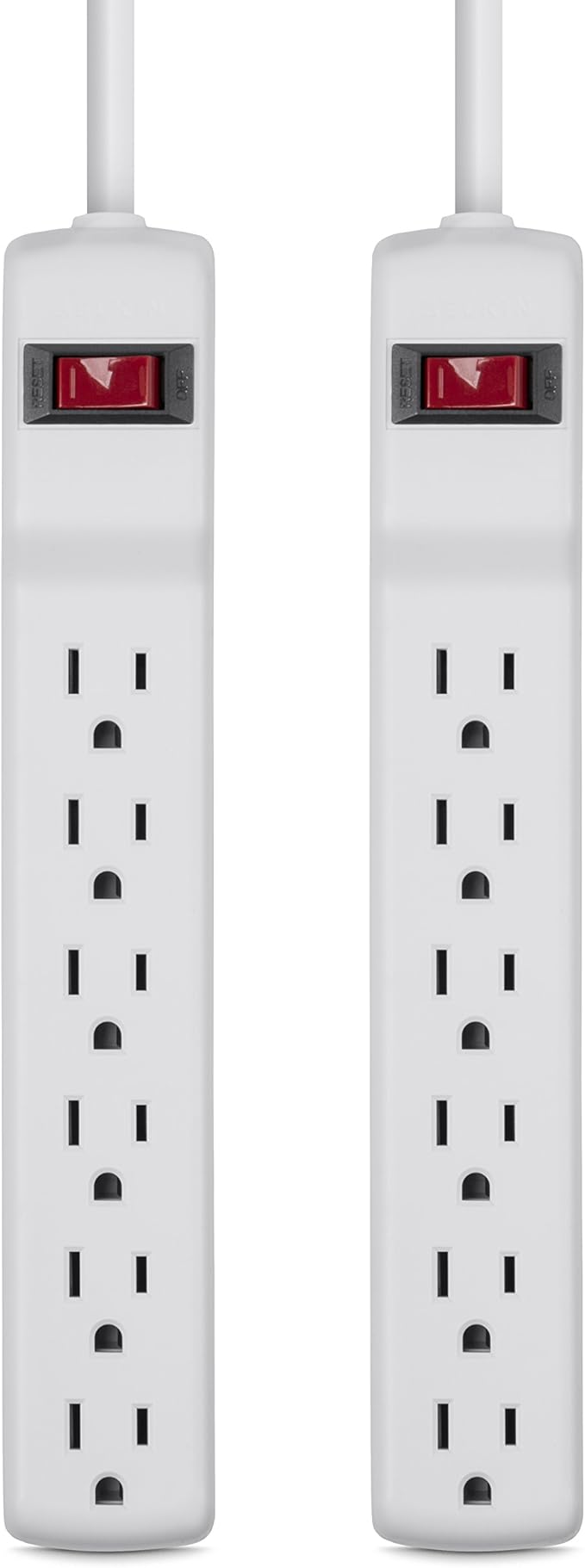 Belkin Power Strip Surge Protector - 6 AC Multiple Outlets, 2 ft Long Heavy Duty Metal Extension Cord for Home, Office, Travel, Computer Desktop & Phone Charging Brick - 200 Joules, White (2 Pack)