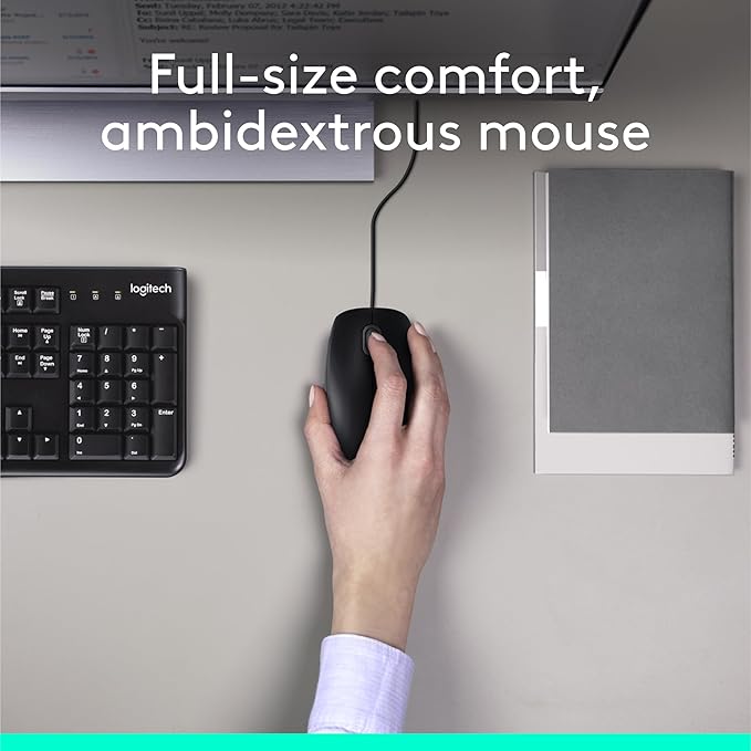 Logitech MK120 Wired Keyboard and Mouse Combo for Windows, Optical Wired Mouse, Full-Size Keyboard, USB Plug-and-Play, Compatible with PC, Laptop - Black