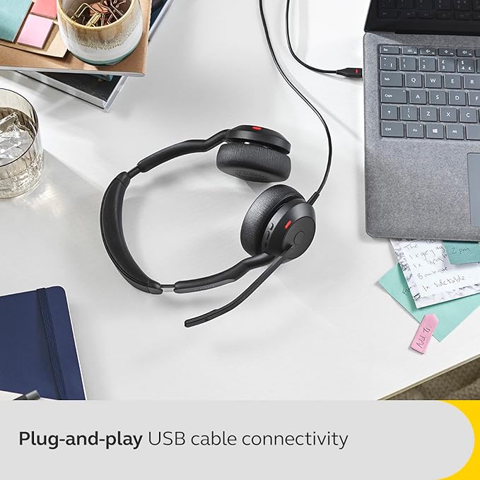 Jabra Evolve2 50 Wired Stereo Headset - with AirComfort Technology, Noise-Cancelling Mics & Active Noise Cancellation - MS Teams Certified, Works with All Other Platforms - Black