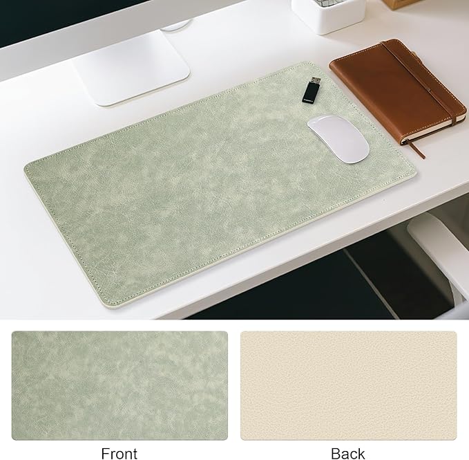 Imitation Crazy Horse Leather Desk Mat - Waterproof Desk Pad - Ideal for Large Mouse Pad and Desk Mats on Top of Desks (Light Green+White, 33"*13")