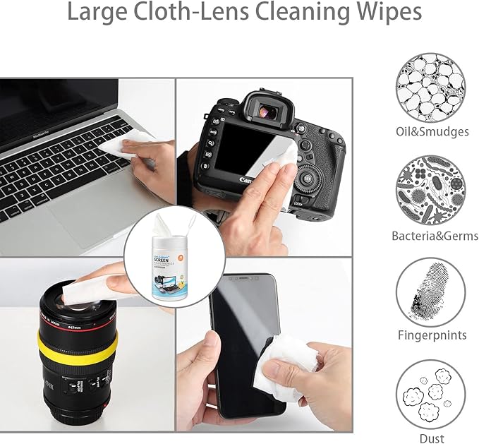 Monitor Wipes, Pre-Moistened Computer Screen Wipes for Electronics, Computer Monitor Cleaning Wipes for Eyeglasses, Tablets, Camera Lenses, Laptop, Screen Cleaner Wipes for Phones, TV, LCD