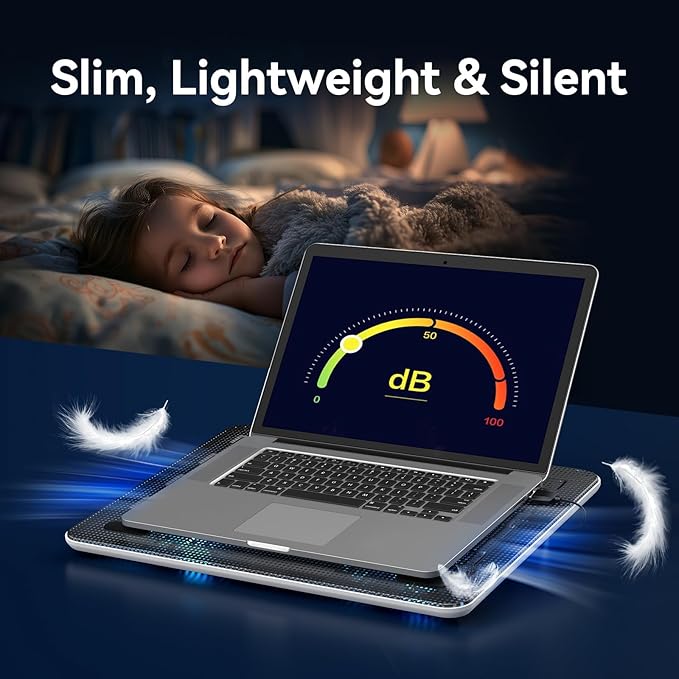 TECKNET Laptop Cooling Pad, Portable Slim Quiet USB Powered Laptop Notebook Cooler Cooling Pad Stand Chill Mat with 3 Blue LED Fans, Fits 12-17 Inches (White)