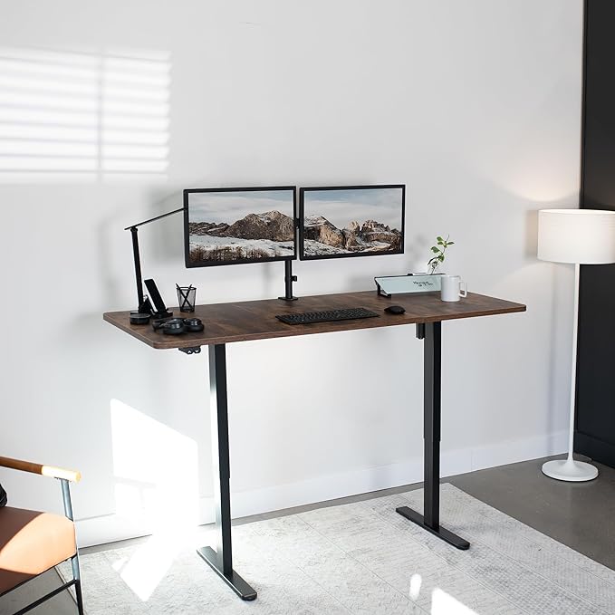 VIVO Electric 71 x 30 inch Stand Up Desk, Height Adjustable, Rustic Vintage Brown Top Black Frame, Home and Office Furniture Sets, DESK-KIT-0B7N
