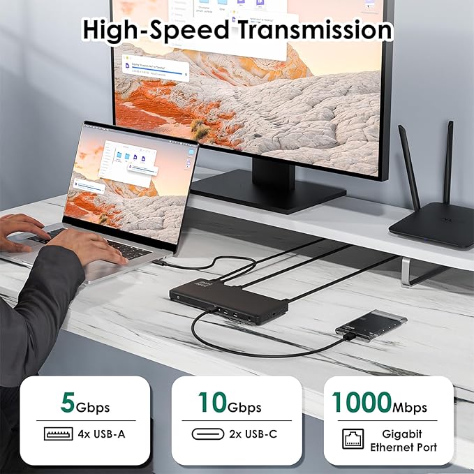 Minthouz 12-in-1 Docking Station Triple Display, 4K@144Hz/8K@30Hz, 2X HDMI + 1x DisplayPort, 100W PD, 10Gbps USB-C, 1Gbps Ethernet, for Windows/Mac/Chrome