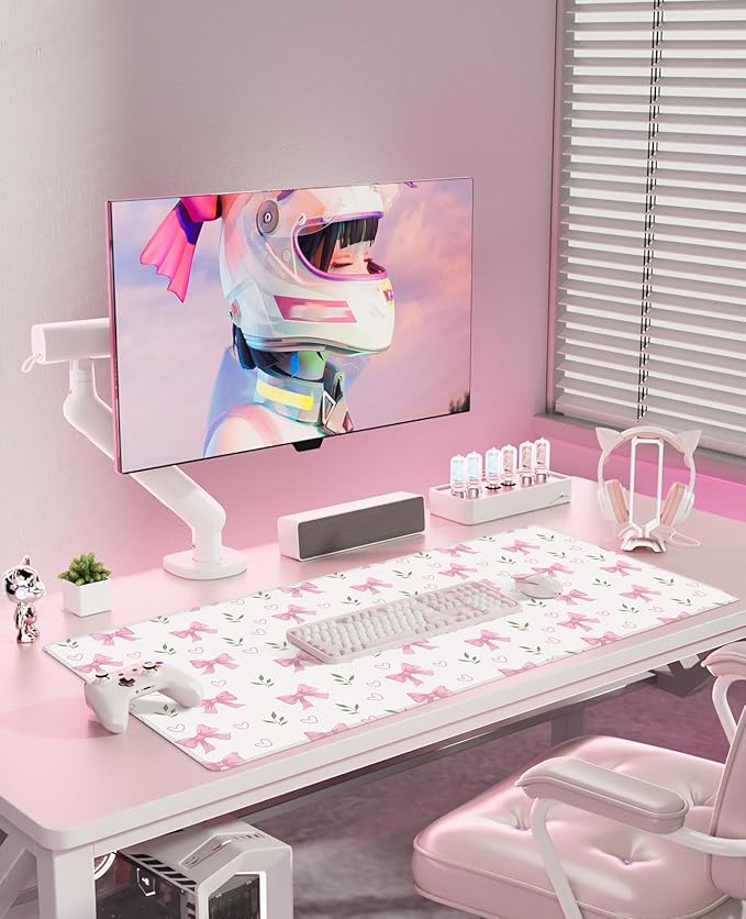 Baziabbo Pink Desk Mat,XXL Extended Big Mouse Pad,Gaming Mousepad with Stitched Edge,Non-Slip Rubber Base Keyboard Desk Pad for Home Office Study Game