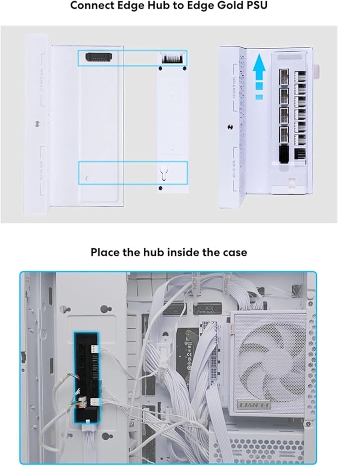 Lian Li Universal USB & PWM Fan Hub, Fan Controller with 4 USB Headers - 6 Fan Ports - Magnetic Mounting - 5V/4PIN - PSU/Motherboard Universal Case Compatibility - White (EG-HUB01W)