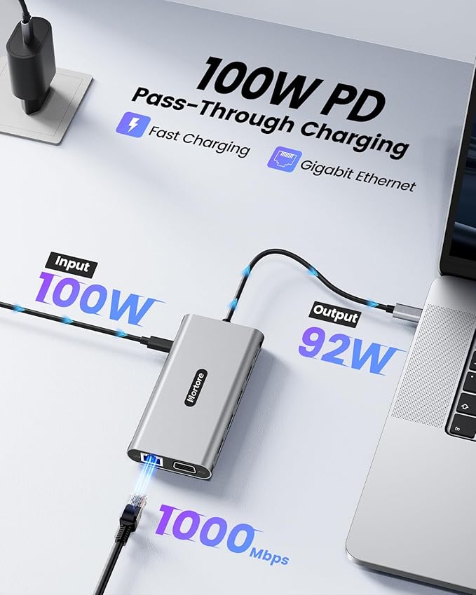 USB C Docking Station, 12-in-1 USB C Hub Dual Monitor with 2 HDMI, VGA, RJ45, 100W PD, USB-C Data, 2 USB 3.0, 2 USB 2.0, SD/TF Card Reader, for MacBook/Dell/HP/Lenovo