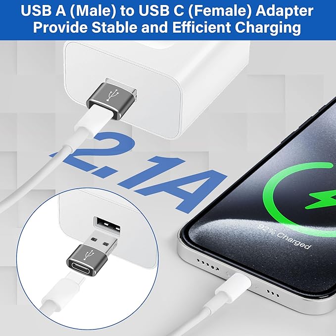 USB C Female to USB Male Adapter (10-Pack), Type C to USB A Charger Cable Converter Connector for iPhone 15，iPhone 15 ProMax, Samsung S23 Ultra, MacBook Pro, MacBook Air/Mini