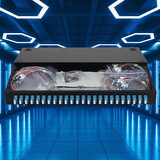 LC-SM 24 Duplex 48 Port Rack Mount Enclosure Box with Splice Tray Singlemode LC-UPC Kit (Includes 1.2 Meter Pigtail and 24PC Coupler)