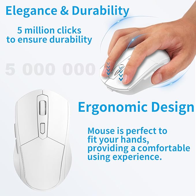 Wireless Keyboard Mouse Combo ;Compact Design with Number Pad, Rechargeable, Quiet, 2.4 GHz USB Receiver, Slim Keyboard and Ergonomic Mice Set for Windows Computer Desktop PC Laptop -Silver White