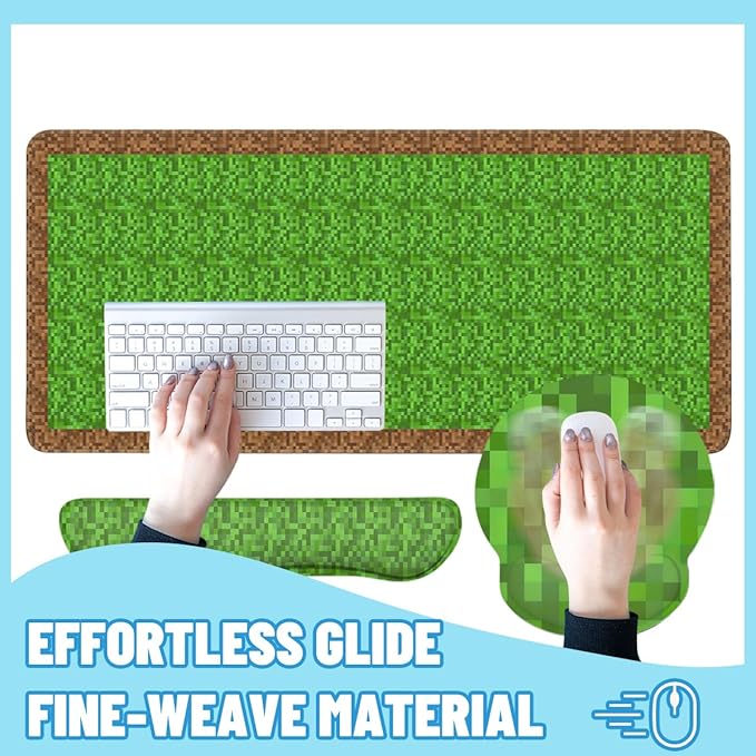 Pixel Game Mouse Pad Set Gamer Pixel Grass Gaming Mousepad 4in1 Desk Mat for Desktop Wrist Support Cup Coaster Set Ergonomic Computer Desk Arm Wrist for Decor Home Office