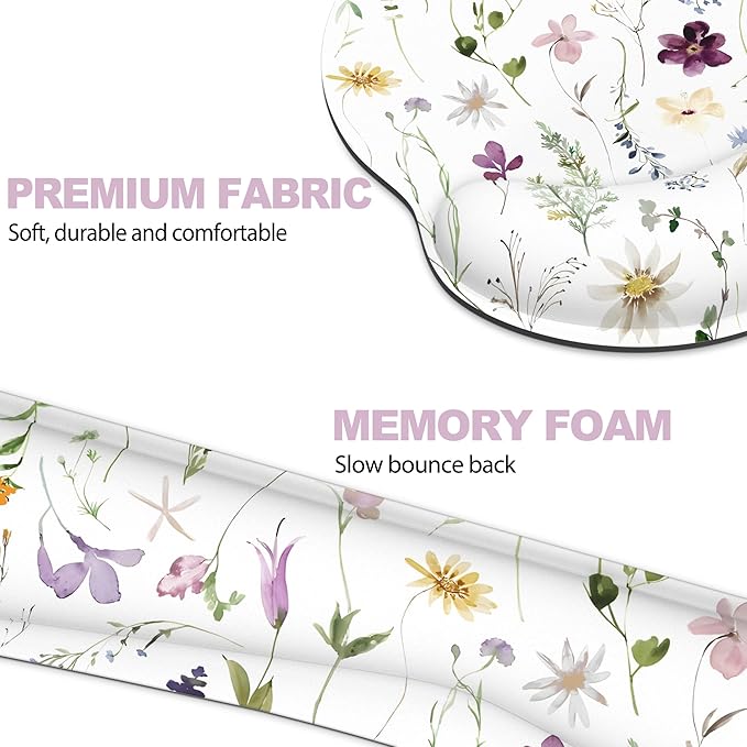 Ergonomic Mouse Pad with Wrist Rest and Keyboard Wrist Rest, Mousepad and Wrist Rest for Computer Keyboard, Pain Relief, Non-Slip Rubber Base, Mouse Pad Wrist Support for Gaming, Flowers and Plants