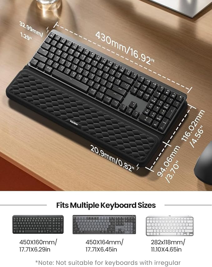 Vaydeer Keyboard Stand and Mouse Pad Set with Wrist Rest, Soft Memory Foam Wrist Support, Ergonomic Wrist Cushion for Desk, Relieves Carpal Tunnel Pain, Palm Hand Typing for Office, Gaming, Grey