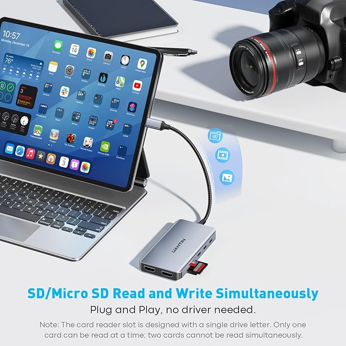 USB C Docking Station Dual Monitor, 10-in-1 USB C to Dual HDMI Adapter with 2HDMI Ports, USBC & USBA 3.0, SD/Micro SD, 100W PD, Laptop Docking Station for Dell XPS/HP/Lenovo/Mac/Surface etc