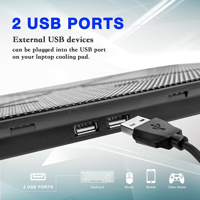 Laptop Cooling Pad, Coolertek Portable Slim Quiet Laptop Notebook Cooler Cooling Pad Stand with 2 Blue LED Fans, USB Powered, Adjustable Angled, Fits 11-14 Inch Laptop