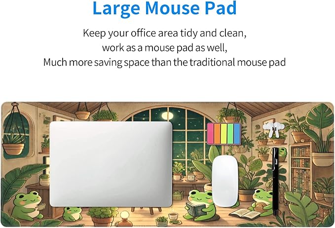 Cute Kawaii Frog Desk Mat Large Gaming Mouse Pad Cute Kawaii Frog Extended Mousepad Big in Laptop Computer Mouse Keyboard Mat for Office Desk Decor 31.5x12 in