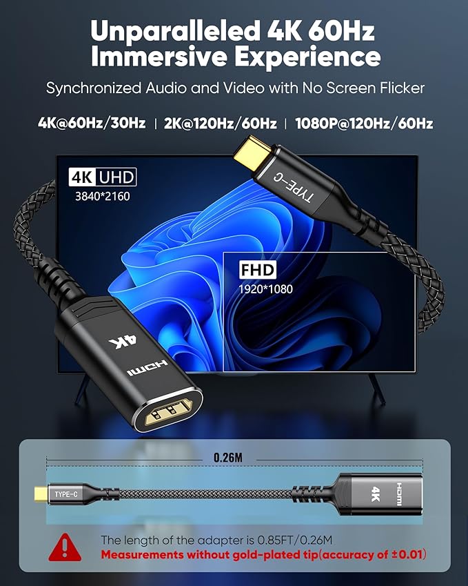 Highwings 4K@60Hz USB C to HDMI Adapter, [High Speed, Thunderbolt 3/4] USB Type C to HDMI Adapter Groundbreaking Performance, Compatible for iPhone 15 Pro/Max, MacBook Pro/Air, iPad, iMac and More