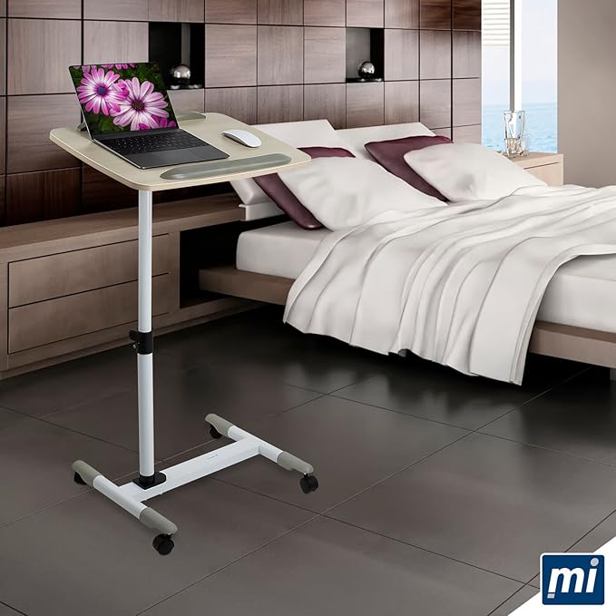 Mount-It! Rolling Laptop Stand Desk with Wheels - Height Adjustable 23.5"–39" Mobile Standing Desk, Over Bed Hospital Tray Table, Teacher Podium, Projector Stand, Tilting Surface, Lockable Casters