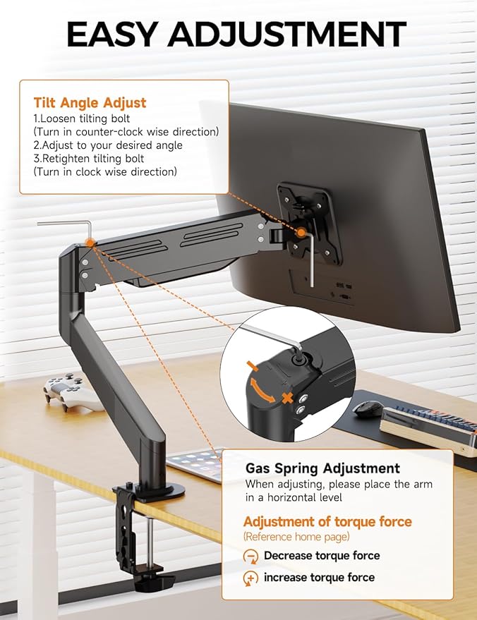 Bracwiser Monitor Mount 17-35 Inch Adjustable Gas Spring Desk Mount Stand Hold up to 24.25lbs with Clamp/Grommet Mounting Base (MD82)