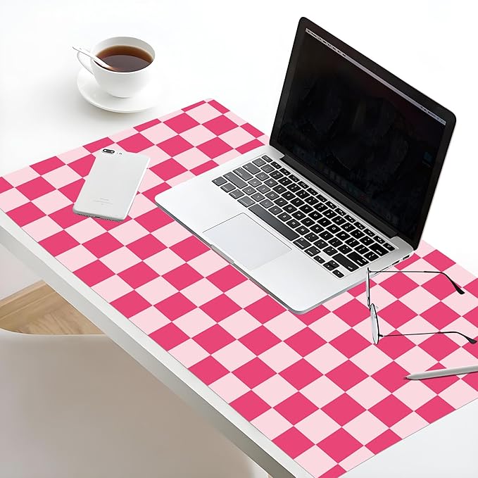 EOBTAIN Pink Checkered Mouse Pad Large,Retro Cute Desk Mat for Keyboard and Mouse,Girly Computer Mousepad XXL Extended Smooth Non-Slip Rubber Desk Protector Accessories for Office 31.5x15.7 Inch