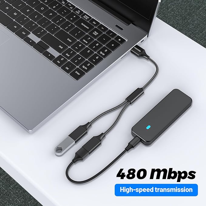 MOGOOD USB y Splitter Adapter Dual USB 2.0 Power Cord Extension Type A Splitter Cable for Charging/Data Transfer/Laptop/Mac/Car