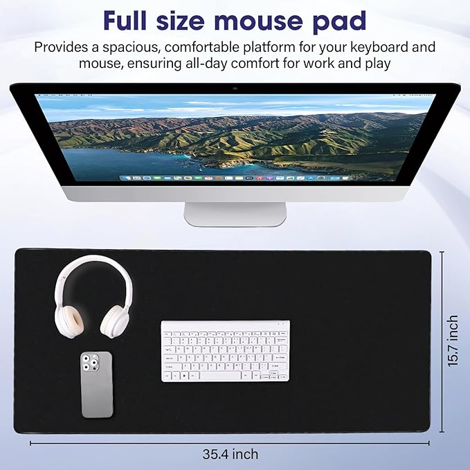 LifetimeWarrantly Full Desk Mouse Pad with Stitched Edges, 35.4” x 15.6” Waterproof Surface & Non-Slip Rubber Base – Ideal for Gaming, Office and Home, Black
