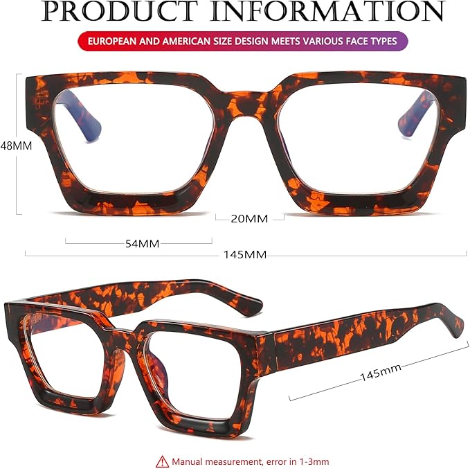 AIEYEZO Square Thick Frame Glasses for Women Men Fashion Blue Light Glasses Trendy Chic Computer Eyeglasses