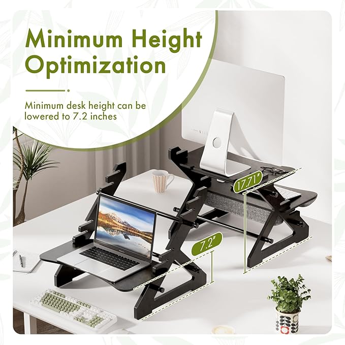 Amazer Standing Desk Converter, 22 inch Bamboo Small Sit Stand Up Desk Riser with Lap Desk Computer Desktop Desk Converter for Monitor and Laptop with Keyboard Tray, Black