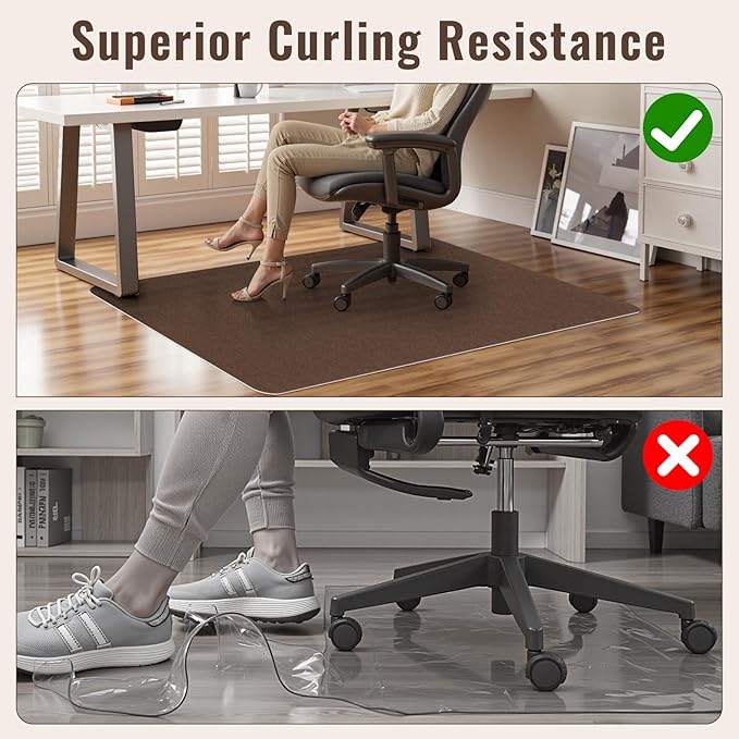 Sycoodeal Office Chair Mat for Hardwood Floor,Slip Resistant Floor Mat for Office Computer Gaming Chair,Heavy Duty Floor Protector for Rolling Chairs,Easy to Clean,Coffee(48"x60")