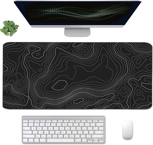 Topographic Mouse Pad, Extended Gaming (35.4x15.7 in), Desk Mat Laptop Waterproof Decor Writing for Work, Game, Office, Home - Topographic Contour