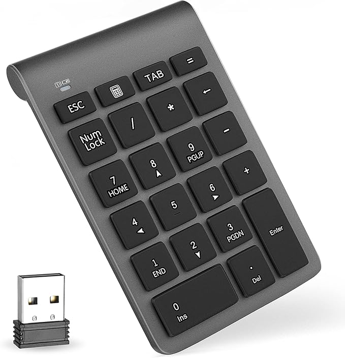 Foloda Number Pad for Laptop, 10 Keys USB Number Numeric Keypad Numpad, 22 Keys Wireless Numberpad Keyboard Laptop Accessories for PC Desktop Surface Pro Notebook