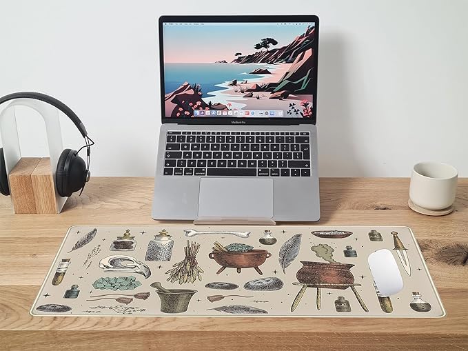 Dark Grey Fantasy Desk Mat, Mysterious Medicine Bottle Mouse Mat, Large Desktop Game Mat, Computer Keyboard and Mousepad XXL, Funny Office Decoration, Home Desktop Accessories 31.5"X15.7"
