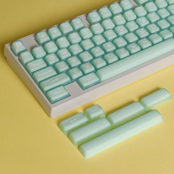 ULTRAEQUIP Jade Keycaps, 160 Keys Double Shot, PBT RSA Profile, Translucent Shine Through Custom Keycap Set with Split/ 7U Spacebar for Alice ISO ANSI/ 61/64/84/87/100/104/108 Mechanical Keyboard