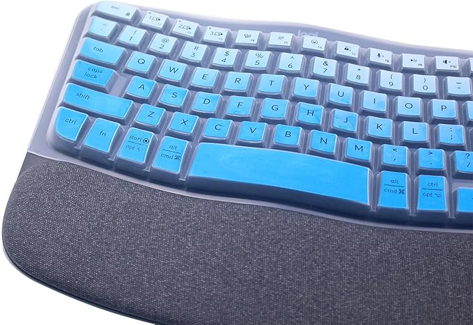 Silicone Keyboard Skin Cover Compatible for 2023 Logitech Wave Keys Wireless Ergonomic Keyboard & Logitech Wave Keys MK670, Logitech Wave Keys Keyboard Protector (Ombre Blue)