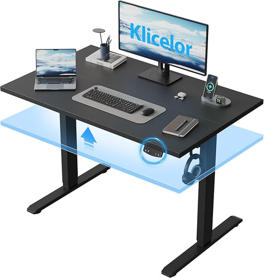 Klicelor 40 Inch Electric Standing Desk, Height Adjustable Office Desk, Sit Stand Up Computer Desk with Memory Preset, Two-Piece Desktop, Black