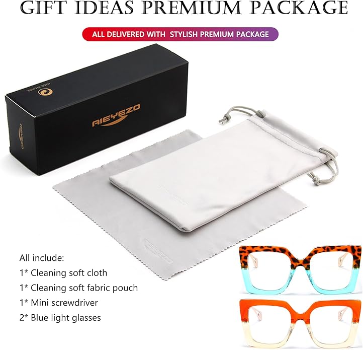 AIEYEZO Oversized Blue Light Glasses for Women, Anti Fatigue Prevent Headache Computer Eyeglasses