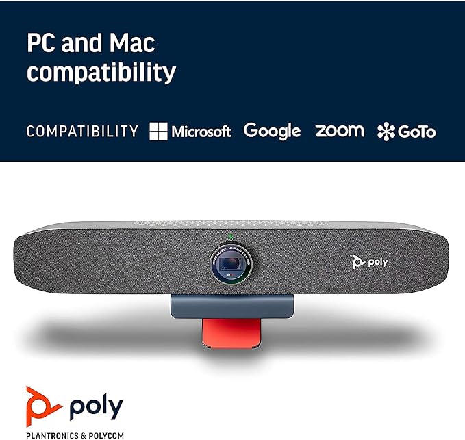 Poly Studio P15 Personal Video Bar (Plantronics + Polycom) - 4K Video Quality - Camera, Microphones & Speaker Solution with Premium Audio & Video - Certified for Zoom and Teams