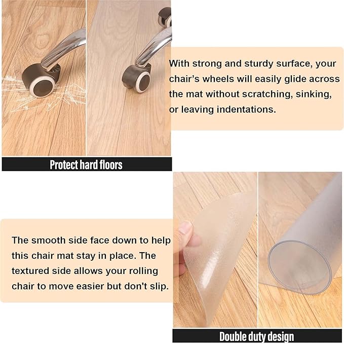 AiBOB 2 Pack Office Chair Mat for Hardwood Floor, 36 X 48 inches, Hard Floor Chair Mats Under Computer Desk, Easy Glide for Rolling Chairs, No Curling
