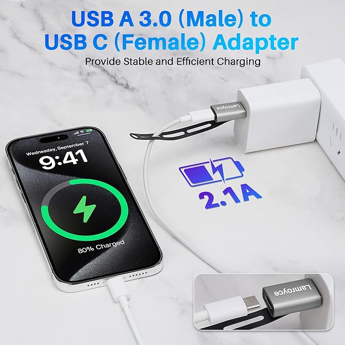 USB-C to USB Adapter 2 Pack, Portable 1*USB A 3.0 Male to USB C Female & 1*USB C 3.1 Male to USB A Female OTG Converter Connector, with Lanyard Keychain, Supports fast charging & 5Gbps Data Transfer